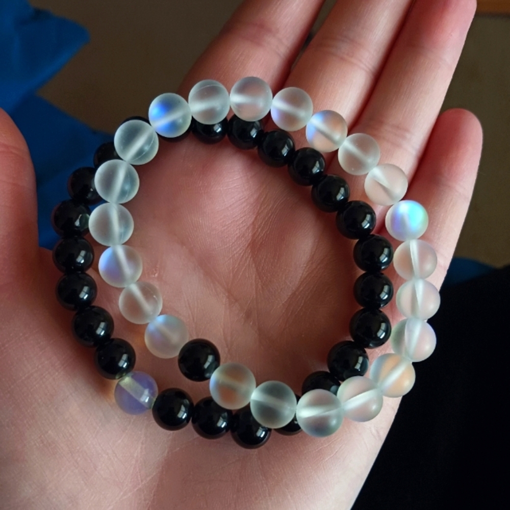 Agate moonstone bead gemstone stretch bracelets set